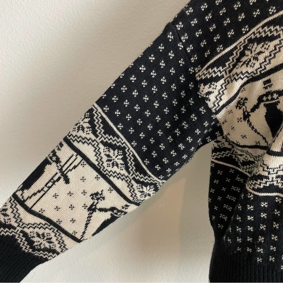 Nils Black Tan Skier Print Ski Sweater Vintage Large - Picture 3 of 7